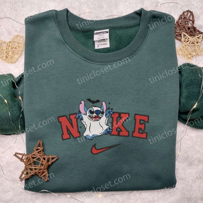 Nike x Stitch Cute Ghost Embroidered Shirt – Halloween Sweatshirt & Disney Characters T-shirt