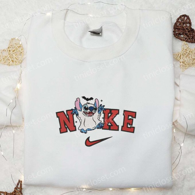 Nike x Stitch Cute Ghost Embroidered Shirt – Halloween Sweatshirt & Disney Characters T-shirt