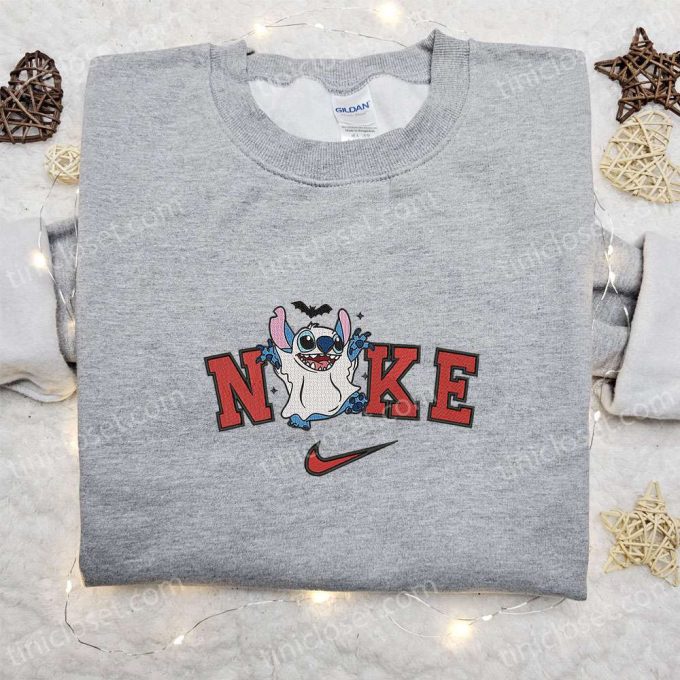 Nike x Stitch Cute Ghost Embroidered Shirt – Halloween Sweatshirt & Disney Characters T-shirt