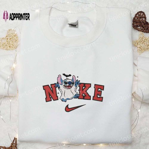 Nike x Stitch Cute Ghost Embroidered Shirt – Halloween Sweatshirt & Disney Characters T-shirt