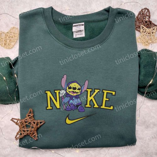 Custom Nike x Stitch Halloween Witch Embroidered Shirt: Cute and Spooky!