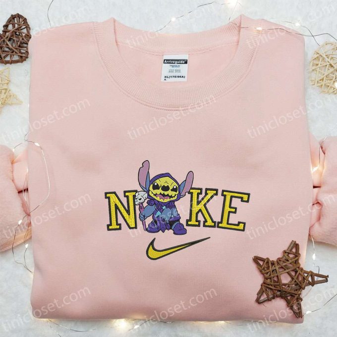 Custom Nike x Stitch Halloween Witch Embroidered Shirt: Cute and Spooky!