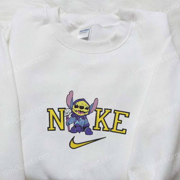 Custom Nike x Stitch Halloween Witch Embroidered Shirt: Cute and Spooky!