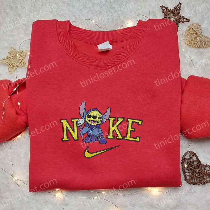 Custom Nike x Stitch Halloween Witch Embroidered Shirt: Cute and Spooky!