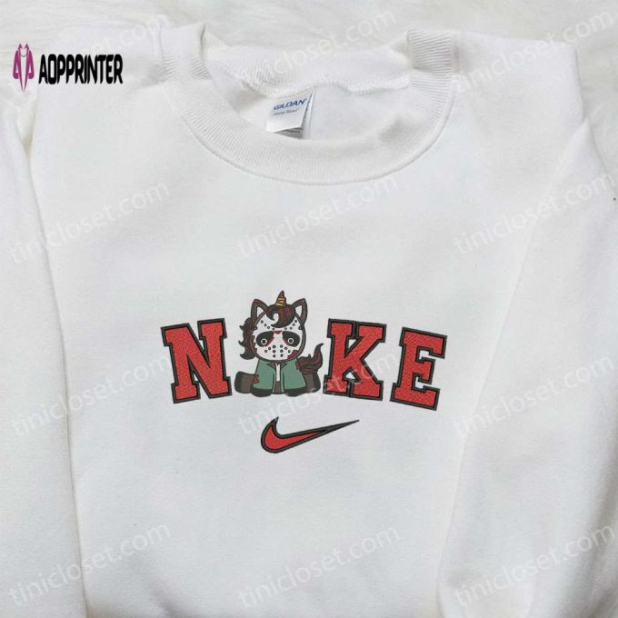 Nike x Unicorn Jason Voorhees Hoodie: Funny Halloween Embroidered Sweatshirt – Best Family Halloween Gifts