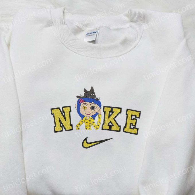 Nike x Witch Button Eyed Girl Halloween Shirt: Adorable Embroidered Nike Inspired Tee