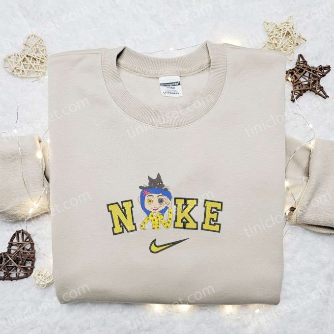 Nike x Witch Button Eyed Girl Halloween Shirt: Adorable Embroidered Nike Inspired Tee