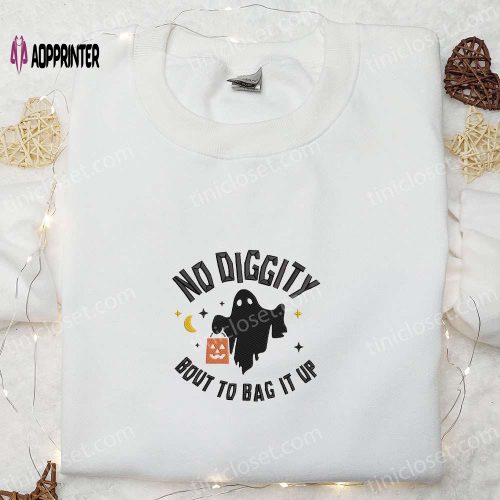 Spooky Style: No Diggity Ghost Embroidered Shirt – Get Halloween Clothing & Ideas!