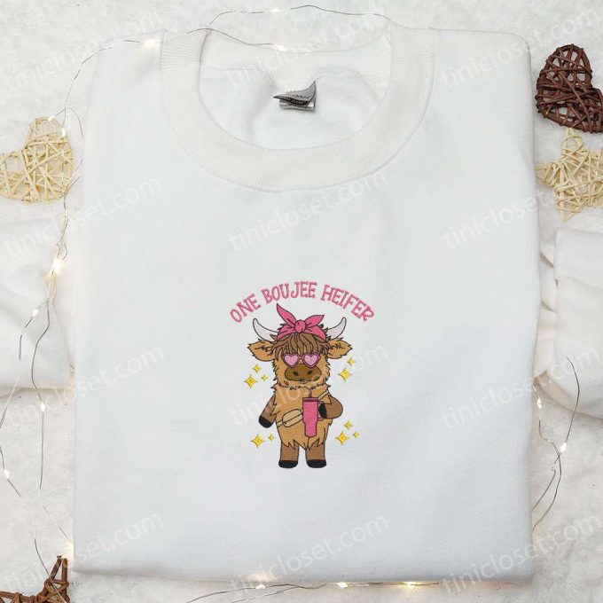 Boujee Highland Cow Embroidered Shirt & Hoodie: Perfect Gift for Animal Lovers!