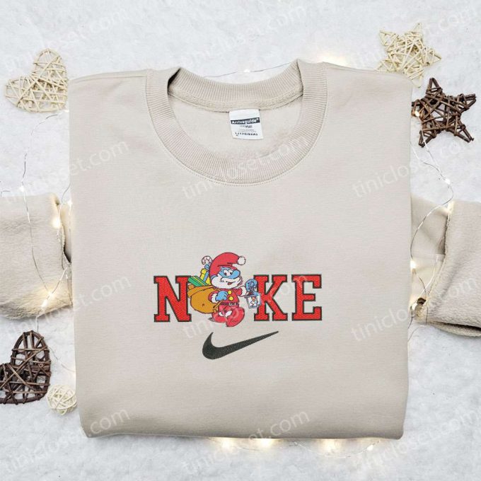 Get Festive with Papa Grumpy Smurf x Nike Christmas Embroidered Sweatshirt: Perfect Gift for Merry Christmas!