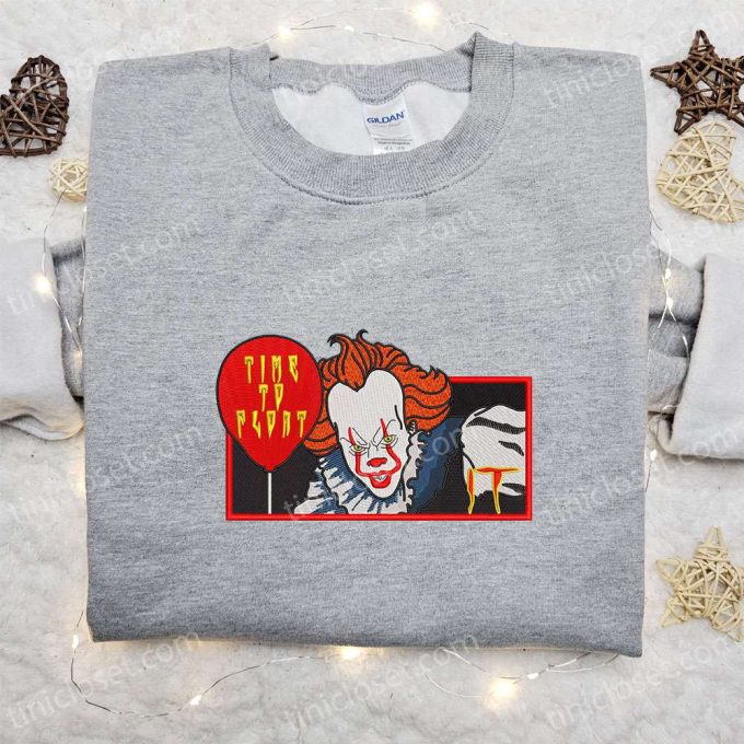 Spooky Pennywise Balloon Embroidered Shirt & Hoodie: Funny Halloween T-shirt