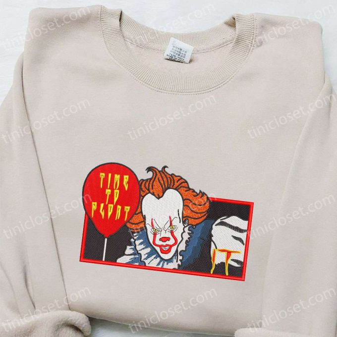 Spooky Pennywise Balloon Embroidered Shirt & Hoodie: Funny Halloween T-shirt