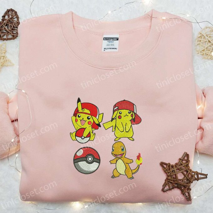 Pikachu & Charmander Embroidered Shirt & Anime Hoodie: Best Pokemon Gift Idea