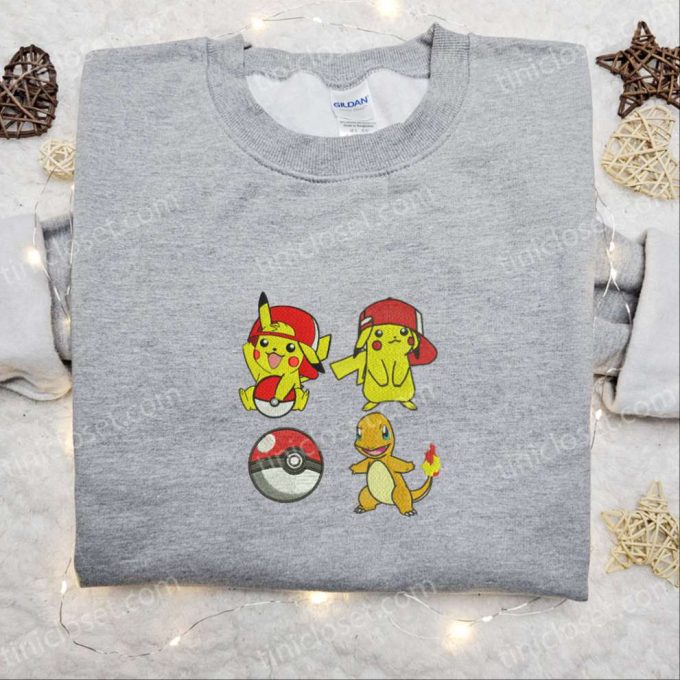 Pikachu & Charmander Embroidered Shirt & Anime Hoodie: Best Pokemon Gift Idea