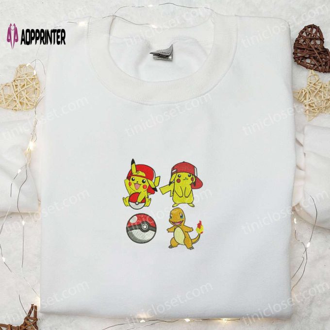 Pikachu & Charmander Embroidered Shirt & Anime Hoodie: Best Pokemon Gift Idea