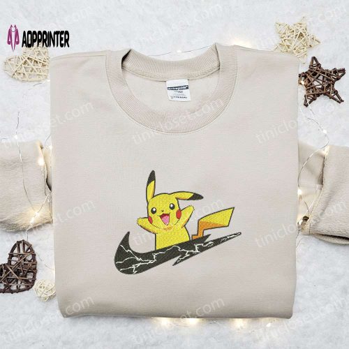 Pikachu Charge x Nike Swoosh Embroidered Shirt & Anime Hoodie – Perfect Pokemon Gift Idea