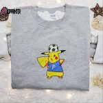 Pikachu Plays Soccer Embroidered Shirt & Anime Hoodie: Perfect Sports Gift Idea