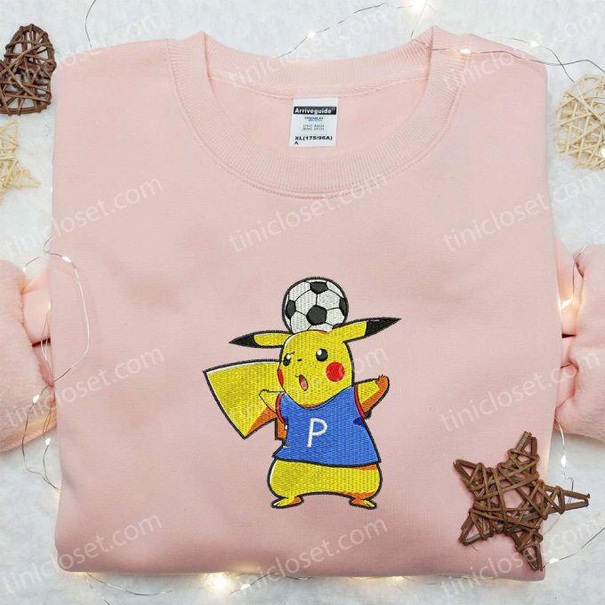 Pikachu Plays Soccer Embroidered Shirt & Anime Hoodie: Perfect Sports Gift Idea