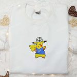 Pikachu Plays Soccer Embroidered Shirt & Anime Hoodie: Perfect Sports Gift Idea