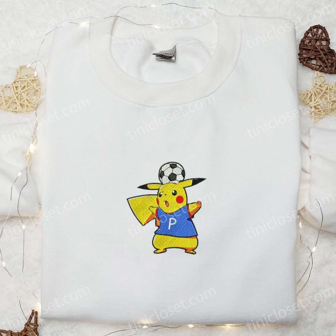 Pikachu Plays Soccer Embroidered Shirt & Anime Hoodie: Perfect Sports Gift Idea