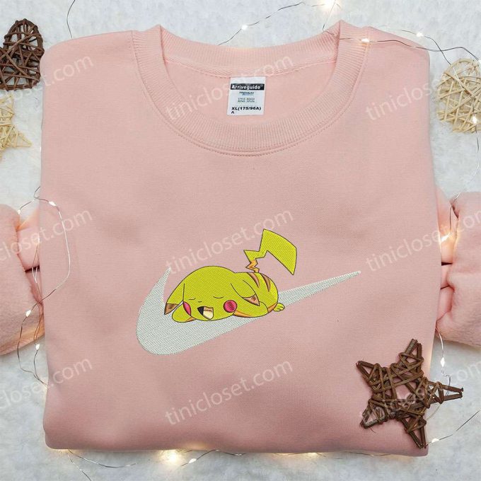 Pikachu Sleep x Nike Swoosh Embroidered Sweatshirt – Pokemon & Nike Inspired Shirt