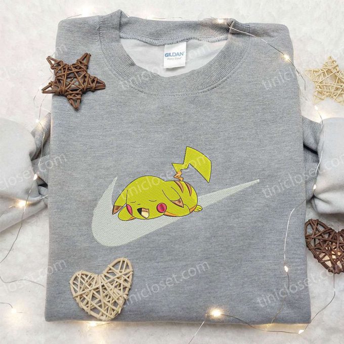 Pikachu Sleep x Nike Swoosh Embroidered Sweatshirt – Pokemon & Nike Inspired Shirt