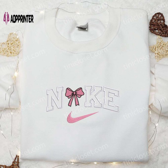 Coquette Pink Bow x Nike Embroidered Shirt & Hoodie: Perfect Gift for Girls Nike Inspired