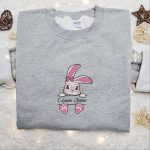 Pink Easter Bunny Embroidered Shirt & Custom Name Hoodie: Perfect Thanksgiving Day Gift Idea