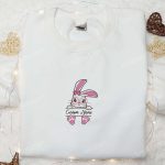 Pink Easter Bunny Embroidered Shirt & Custom Name Hoodie: Perfect Thanksgiving Day Gift Idea