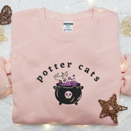 Potter Cats Halloween Embroidered Shirt – Spooky & Best Family Gift