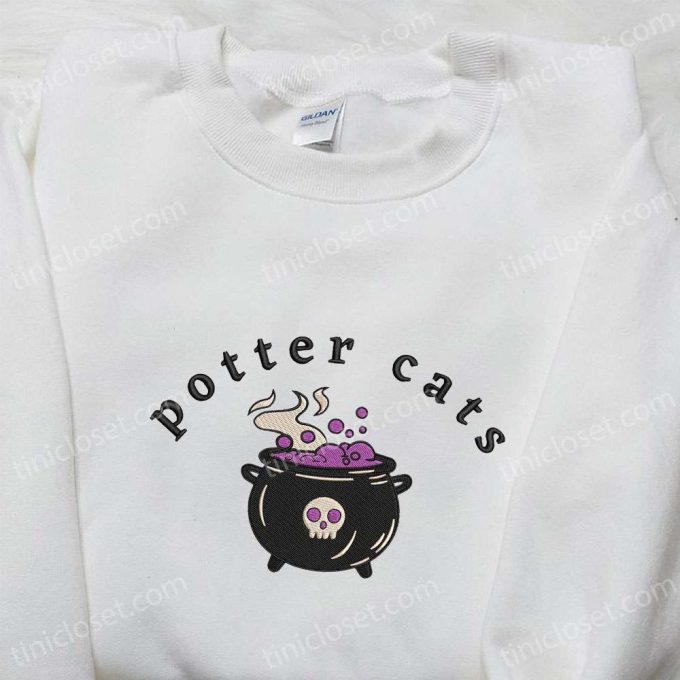 Potter Cats Halloween Embroidered Shirt – Spooky & Best Family Gift