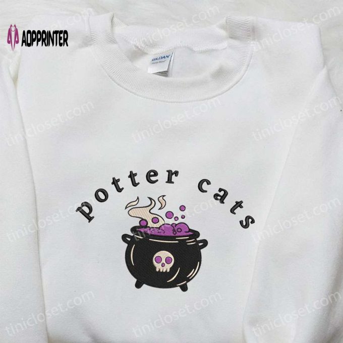 Potter Cats Halloween Embroidered Shirt – Spooky & Best Family Gift