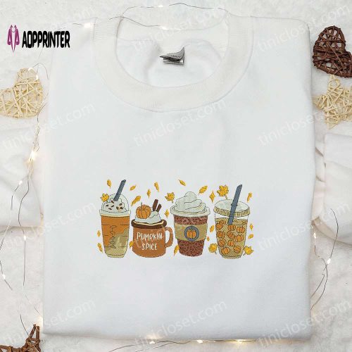 Pumpkin Spice Drink Embroidered Shirt: Halloween Unique Gift for Family