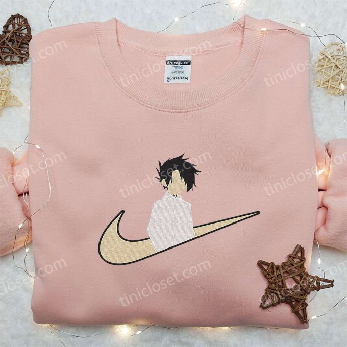 Anime Embroidered Hoodie: Ray x Nike Swoosh Promised Neverland & Nike Inspired Shirts