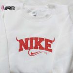 Custom Nike Red Devil x Halloween Embroidered Shirt – Stylish & Spooky