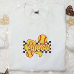 Retro Checkered Softball Mama Embroidered Shirt & Hoodie: Perfect Mother’s Day Gift