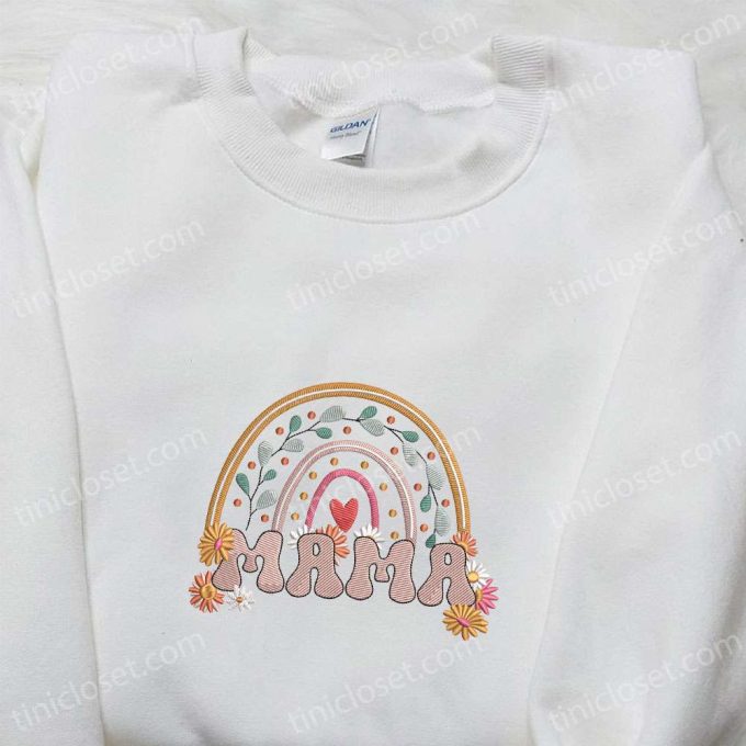 Retro Rainbow Mama Embroidered Shirt – Perfect Holiday & Mother’s Day Gift