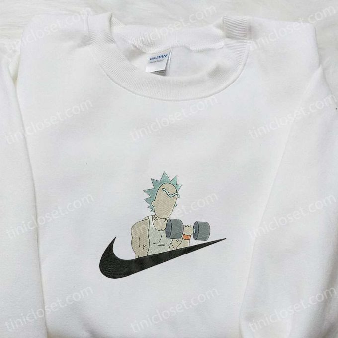 Rick Lifting x Nike Swoosh Embroidered Shirt Rick and Morty Cartoon Hoodie Sports T-Shirt