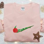 Custom Rose Flower x Swoosh Embroidered Shirt Sweatshirt & Hoodie Nike Inspired Collection