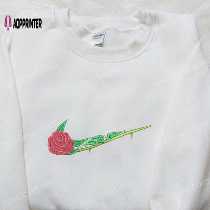 Custom Rose Flower x Swoosh Embroidered Sweatshirt: Nike Inspired Hoodie