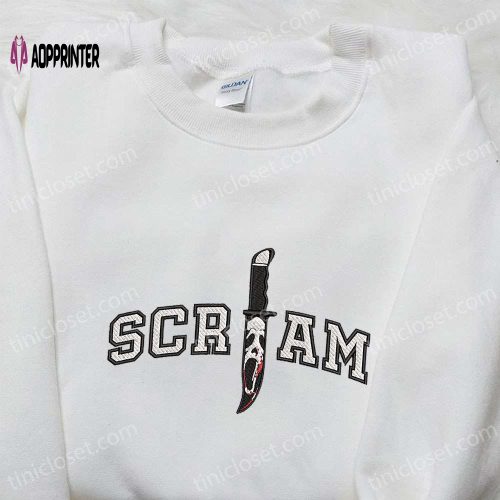 Scream Ghost Face Knife Embroidered Shirt – Best Halloween Gift for Horror Lovers