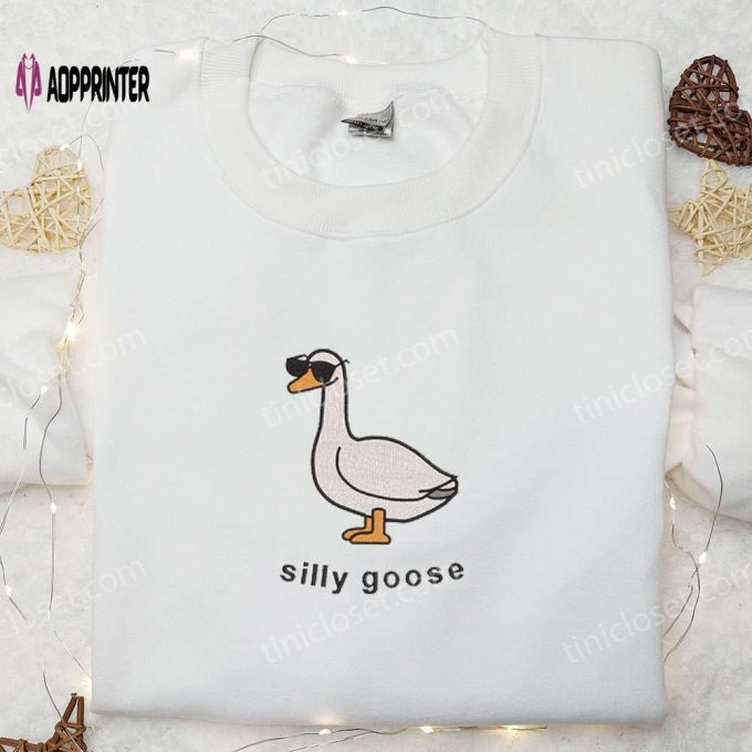 Silly Goose with Sunglasses Embroidered Shirt: Animal & Funny Design