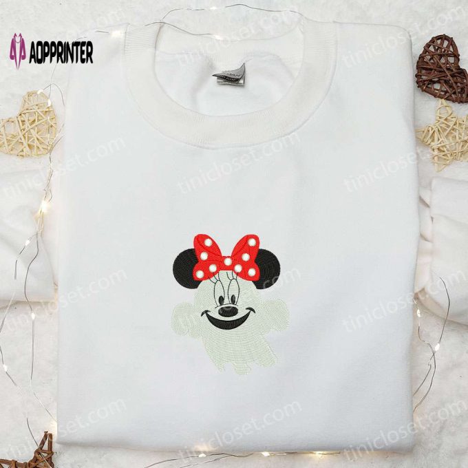 Spooky Smiling Boo Minnie Shirt: Disney Halloween Embroidered Gift for Family