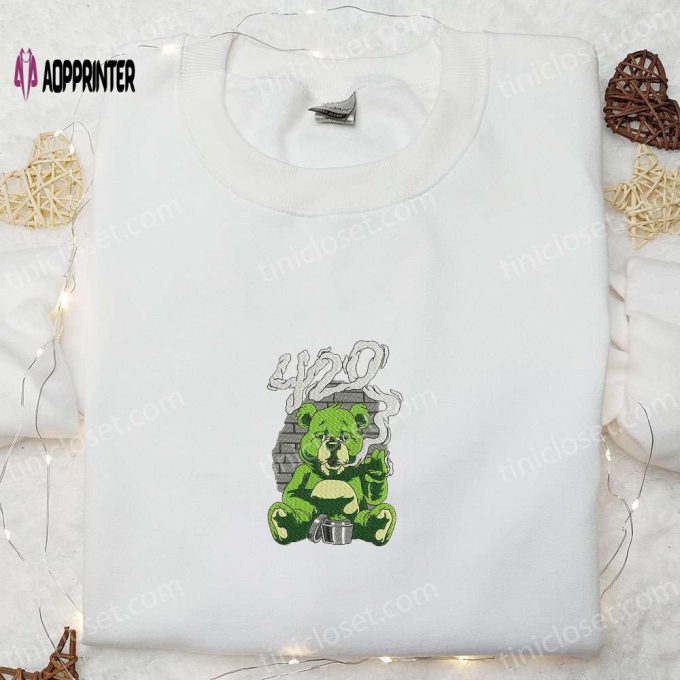 Smoking Bear Embroidered Shirt – Cool Shirt Perfect Family Gift