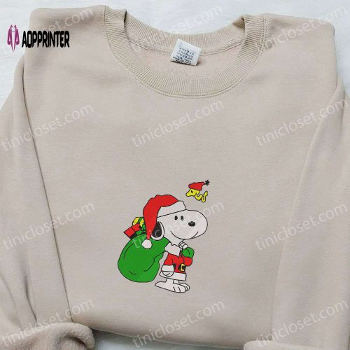 Snoopy & Woodstock Xmas Embroidered Shirt Peanuts Cartoon Hoodie & Sweatshirt – Festive Christmas Collection