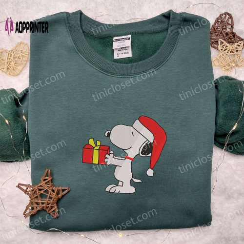 Snoopy Christmas Gift Box Embroidered Shirt & Peanuts Cartoon Hoodie: Perfect Family Christmas Gifts