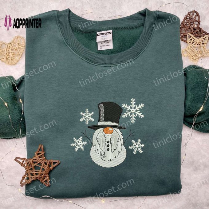 Snowman Gnome Embroidered Shirt & Hoodie: Perfect Christmas Gifts for Family