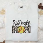 Leopard Embroidered Softball Mom Shirt & Hoodie – Perfect Mother s Day Gift