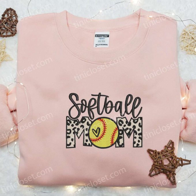 Leopard Embroidered Softball Mom Shirt & Hoodie – Perfect Mother s Day Gift