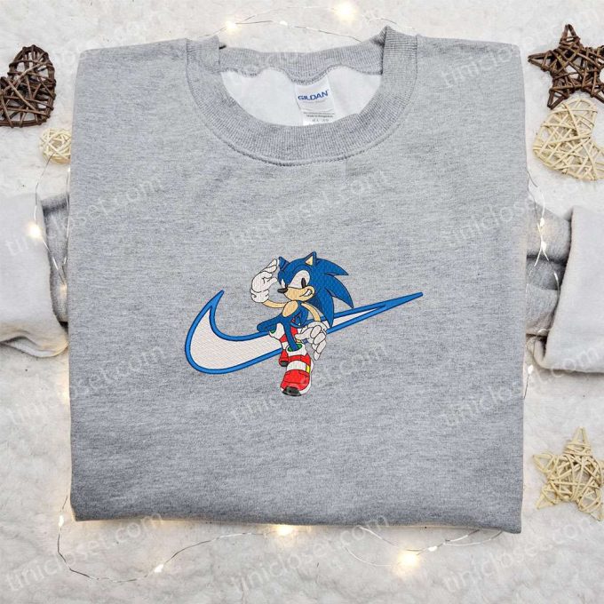 Sonic x Swoosh Cartoon Embroidered Hoodie & Nike Inspired Shirt: Top Family Gift Ideas